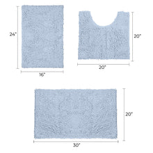 Load image into Gallery viewer, 3 Piece Set (Style A) Bath Rugs + U Shape Toilet Mat, Sky Blue
