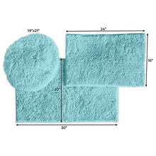 Load image into Gallery viewer, 3pc Set (Style C) Bath Rugs + Round Toilet Lid Rug, Spa Blue
