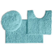 Load image into Gallery viewer, 3pc Set (Style B) Bath Rug + U Shape Toilet Mat + Round Toilet Lid Cover Rug, Spa Blue
