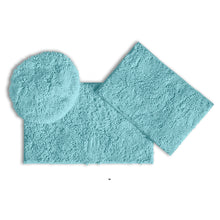 Load image into Gallery viewer, 3pc Set (Style C) Bath Rugs + Round Toilet Lid Rug, Spa Blue
