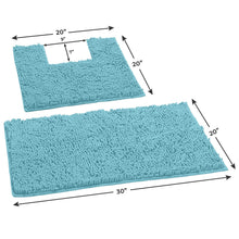 Load image into Gallery viewer, 2 Piece Bath Rug + Square Cutout Toilet Mat Set, Spa Blue
