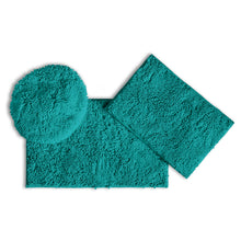 Load image into Gallery viewer, 3pc Set (Style C) Bath Rugs + Round Toilet Lid Rug, Turquoise
