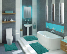 Load image into Gallery viewer, 3 Piece Set (Style A) Bath Rugs + U Shape Toilet Mat, Turquoise
