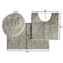 Load image into Gallery viewer, 3pc Set (Style B) Bath Rug + U Shape Toilet Mat + Round Toilet Lid Cover Rug, Warm Grey
