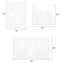 Load image into Gallery viewer, 3 Piece Set (Style A) Bath Rugs + U Shape Toilet Mat, White
