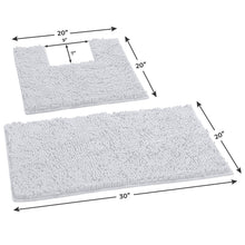 Load image into Gallery viewer, 2 Piece Bath Rug + Square Cutout Toilet Mat Set, White
