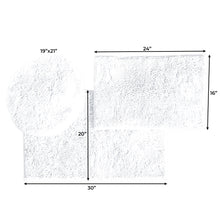 Load image into Gallery viewer, 3pc Set (Style C) Bath Rugs + Round Toilet Lid Rug, White
