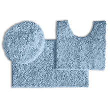Load image into Gallery viewer, 3pc Set (Style B) Bath Rug + U Shape Toilet Mat + Round Toilet Lid Cover Rug, Sky Blue
