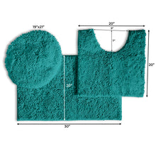 Load image into Gallery viewer, 3pc Set (Style B) Bath Rug + U Shape Toilet Mat + Round Toilet Lid Cover Rug, Turquoise
