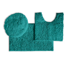 Load image into Gallery viewer, 3pc Set (Style B) Bath Rug + U Shape Toilet Mat + Round Toilet Lid Cover Rug, Turquoise
